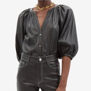 Staud Dill Puff Sleeve Faux Leather Top